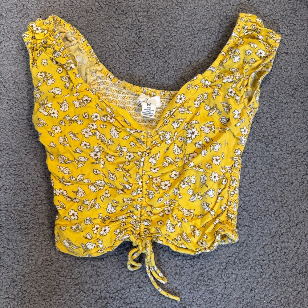 Japna Cropped Yellow Daisy Floral Smocked Top - Summer Top - Size M - Picture 2 of 4